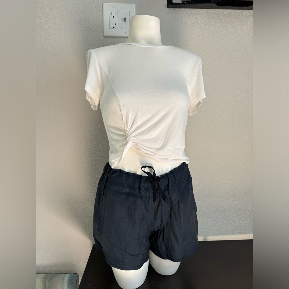 NEW $190 Barney’s Skin Blue Drawstring Cotton Linen Baggy Shorts 1 XS S